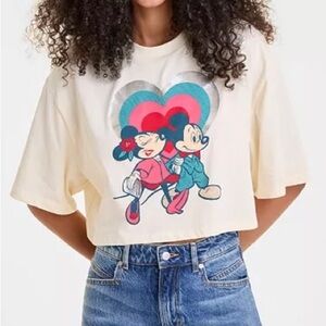 Disney Cream Mickey & Minnie Women’s Crop Top